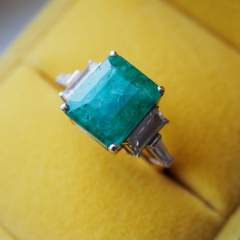 Seaweed Emerald Art Deco Ring